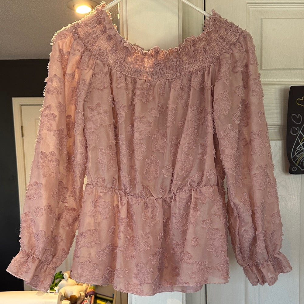 SHEIN Pink Floral Lace Blouse